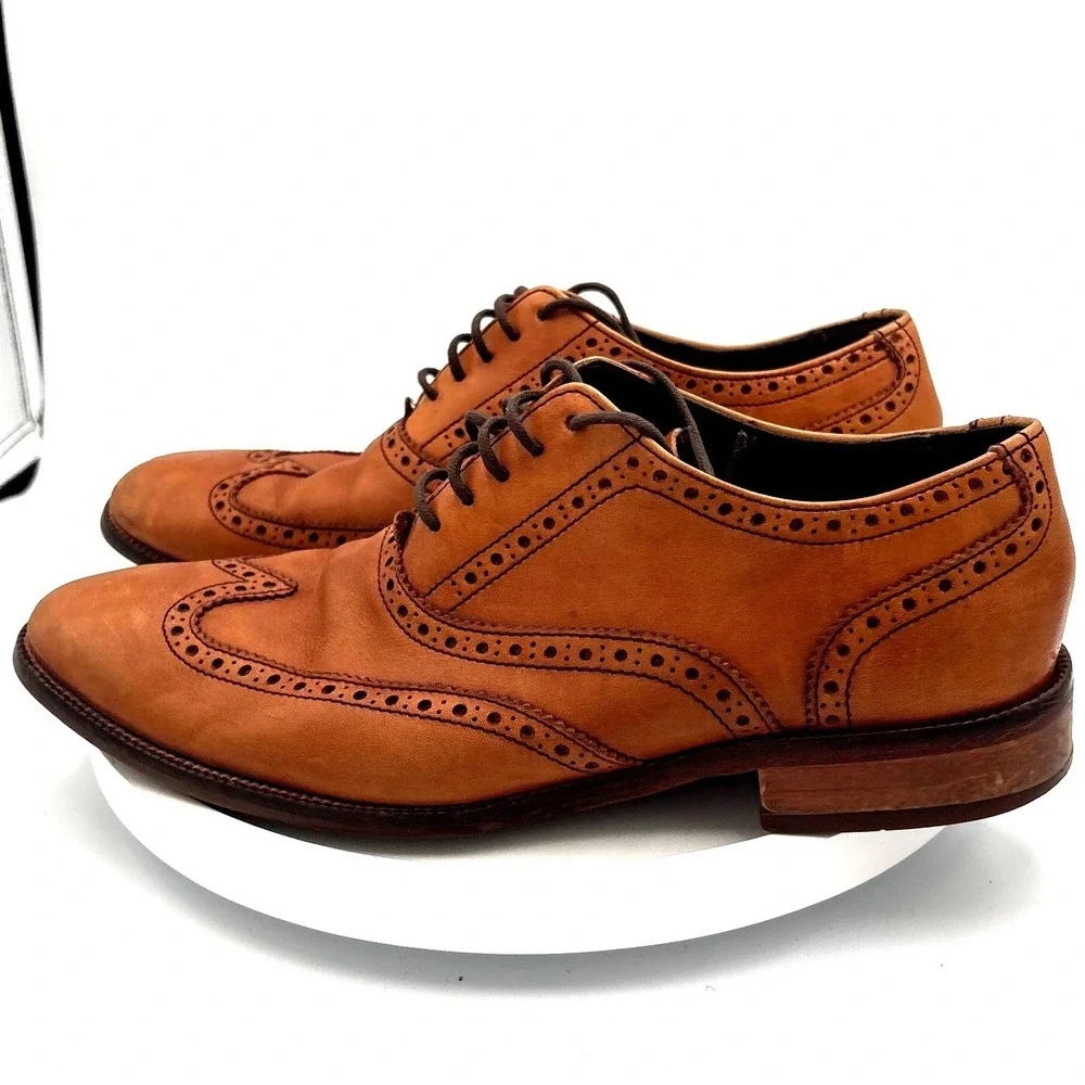 Cole Haan Cambridge Wingtip Oxford Mens 9 M British Tan Leather Shoes C12210